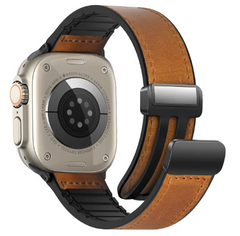 Echtes Leder + Silikonarmband für Apple Watch | Kompatibel mit 45mm, 44mm, 40mm, 42mm, 41mm, Ultra 49mm | Serie 9-8-7-6-5-SE