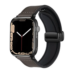 Echtes Leder + Silikonarmband für Apple Watch | Kompatibel mit 45mm, 44mm, 40mm, 42mm, 41mm, Ultra 49mm | Serie 9-8-7-6-5-SE