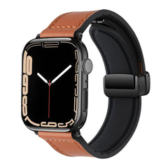 Echtes Leder + Silikonarmband für Apple Watch | Kompatibel mit 45mm, 44mm, 40mm, 42mm, 41mm, Ultra 49mm | Serie 9-8-7-6-5-SE